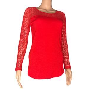 Ariat women's red long sleeve top with a scoop neck and lace  Valentines Day